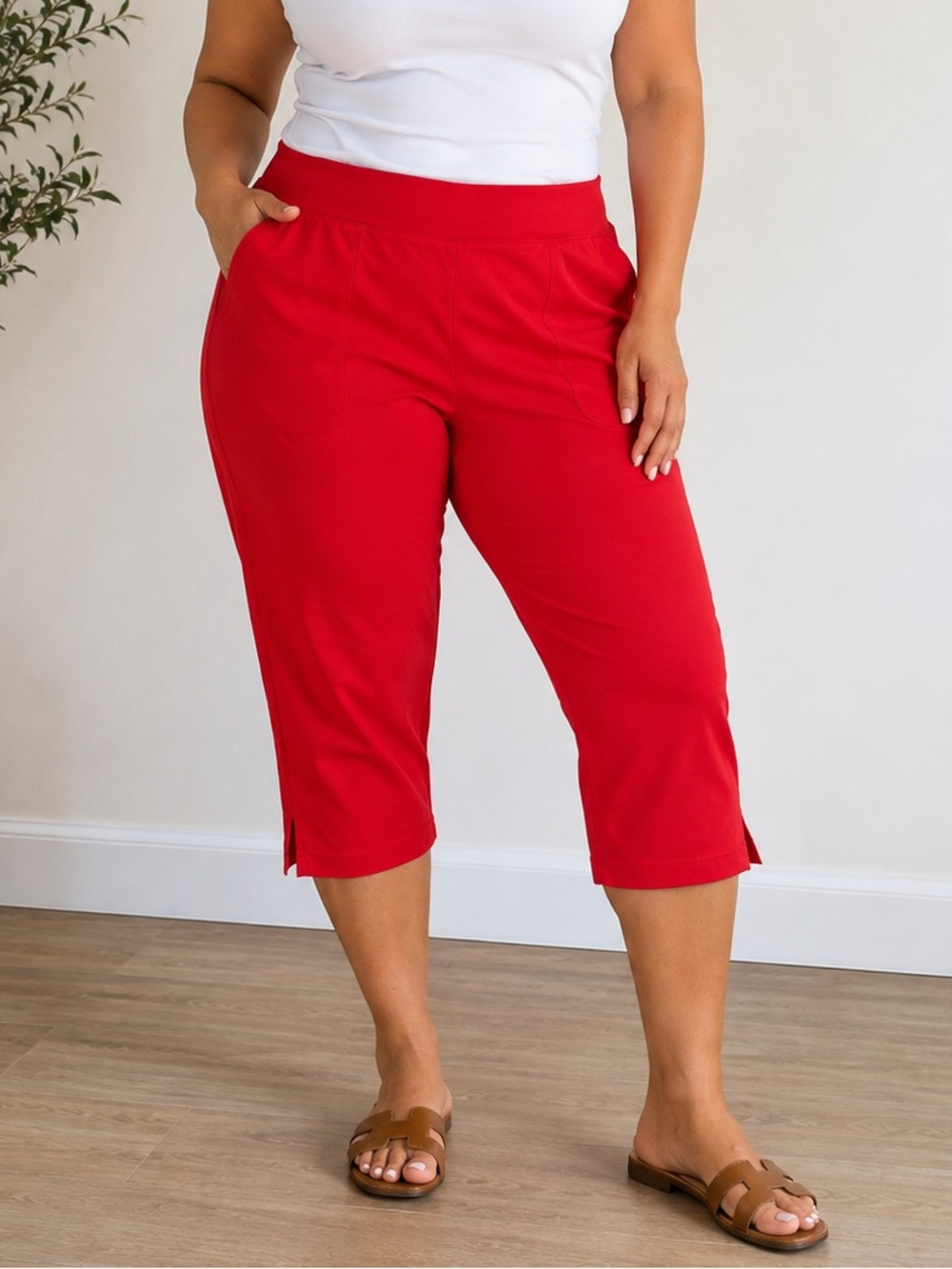 Denim & Co. Petite Duo Stretch Capri Pants with Pockets size XLP NEW A719976